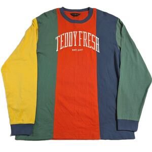 Teddy Fresh Shirt Mens Large Color Block Pullover Spellout Embroidered Cotton